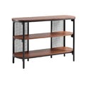 Modern Wooden Console Table with Open Shelving and Metal Frame