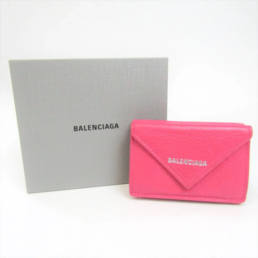 Pre-Owned Balenciaga Papier Mini 391446 Women's Leather Wallet (tri-fold) Pink (Good)