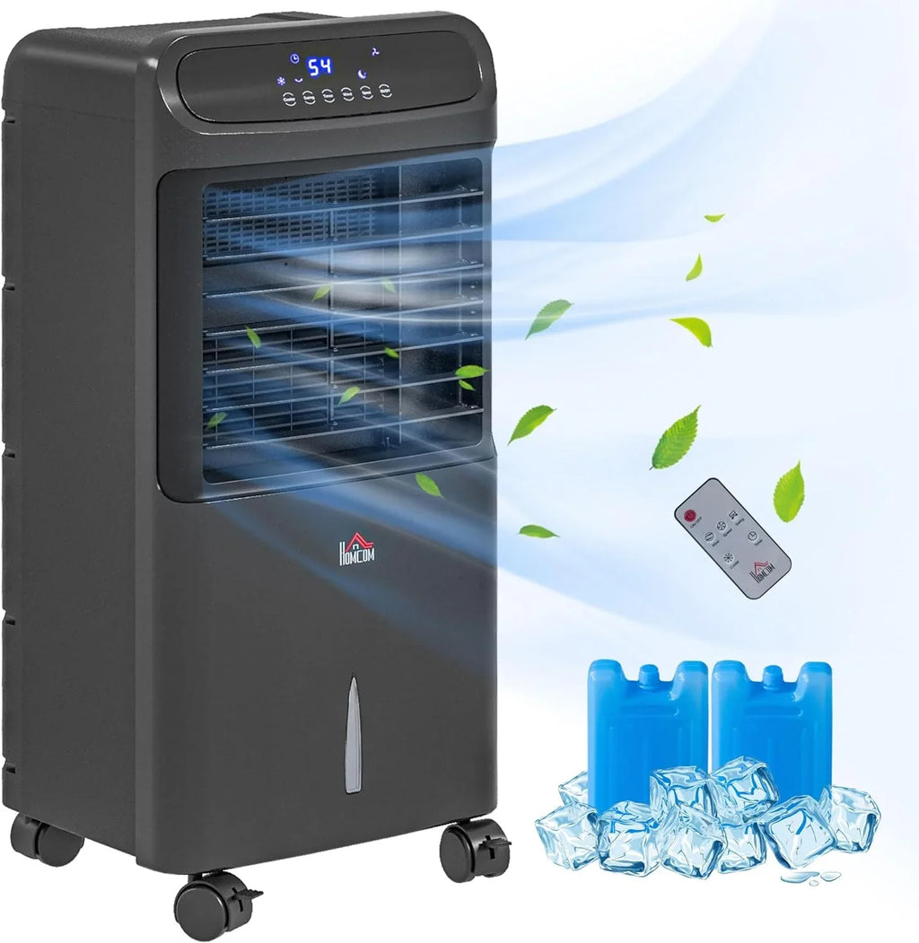 HOMCOM 32" Mobile Evaporative Air Cooler, 3-In-1 Ice Cooling Fan Water Conditioner Humidifier Unit with Remote, Timer, OscilLatitudeing, LED Display, 3.2gal Water Tank for Home Office, Bedroom, Black