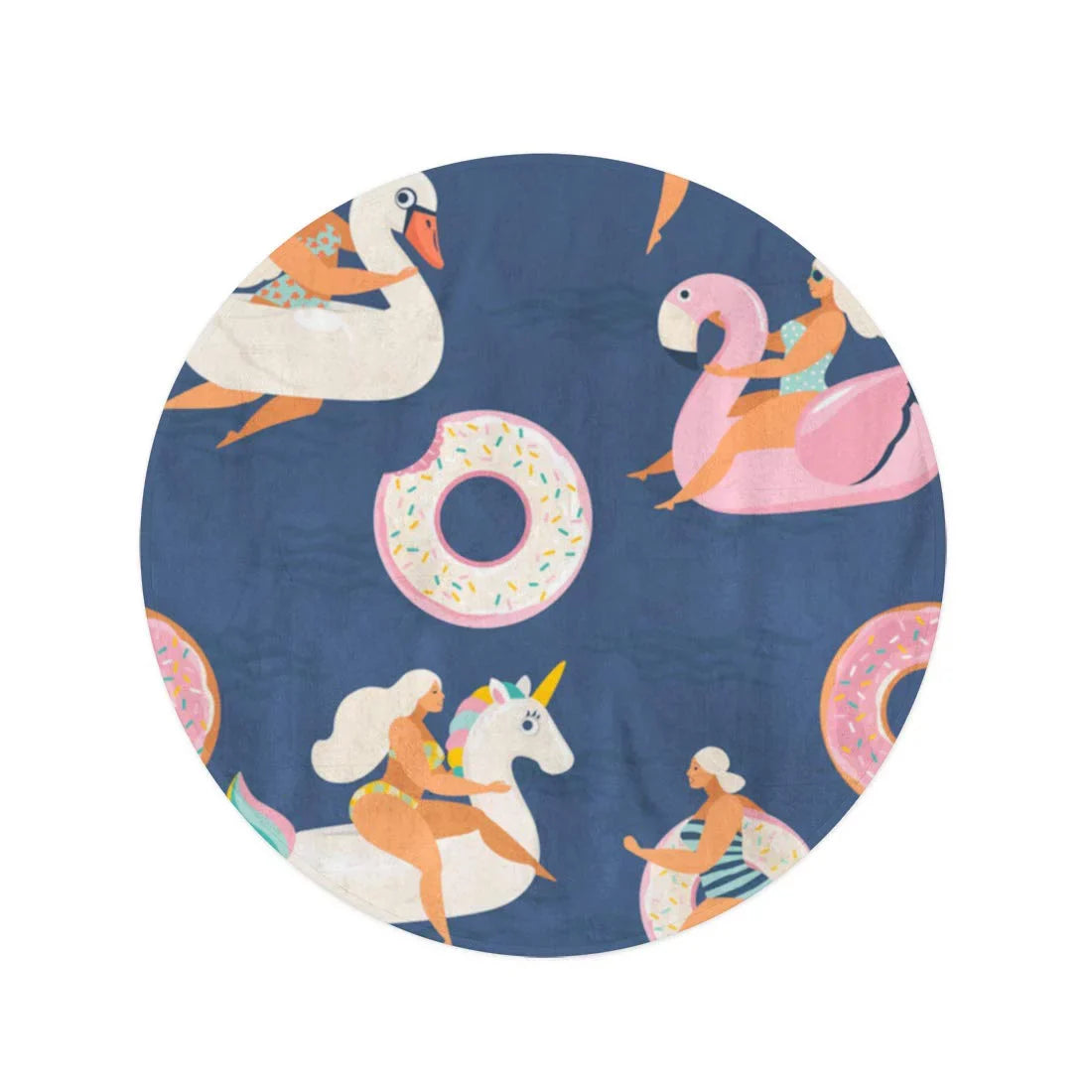LADDKA 60 inch Round Beach Towel Blanket Flamingo Unicorn Swan and Sweet Donut InfLatitudeable Swimming Pool Floats Travel Circle Circular Towels Mat Tapestry Beach Throw