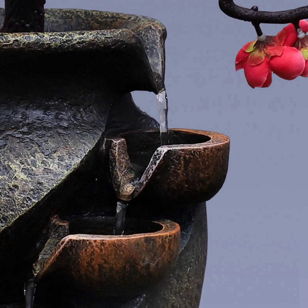 Creative SimuLatitudeion VaseThree-dimensional Tabletop Water Fountain Soothing Relaxation Flower Vase Craft Feng Shui Waterfall Fountains for Garden Office Living room Desk Decor Gifts