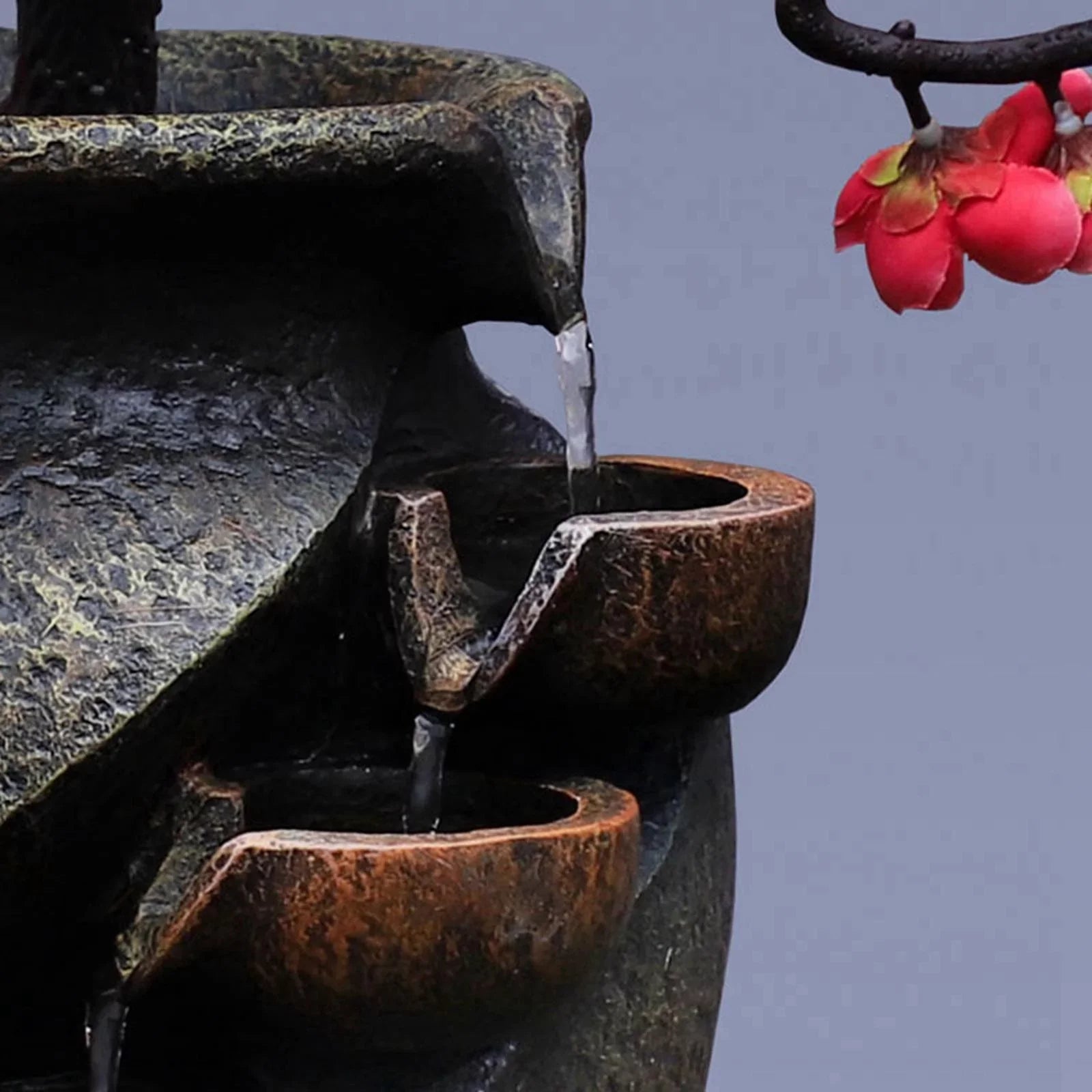 Creative SimuLatitudeion VaseThree-dimensional Tabletop Water Fountain Soothing Relaxation Flower Vase Craft Feng Shui Waterfall Fountains for Garden Office Living room Desk Decor Gifts
