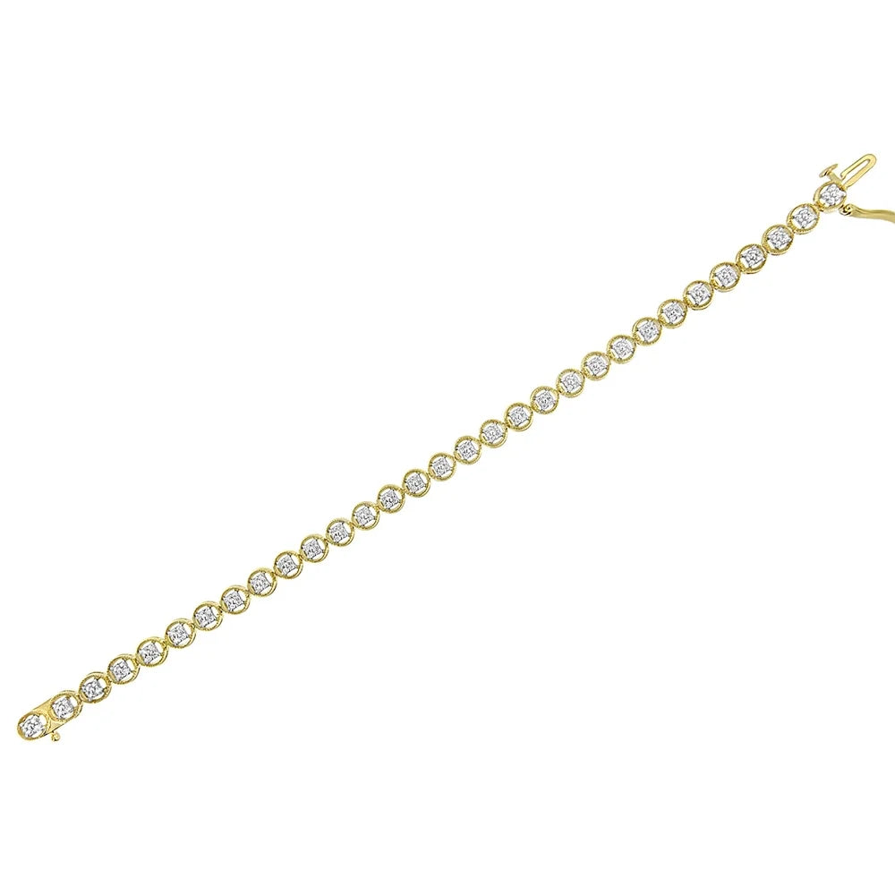 14K Yellow Gold PLatitudeed .925 Sterling Silver 1/10 Cttw Diamond Open Circle Wheel Link 7" Tennis Bracelet (I-J Color, I2-I3 Clarity)