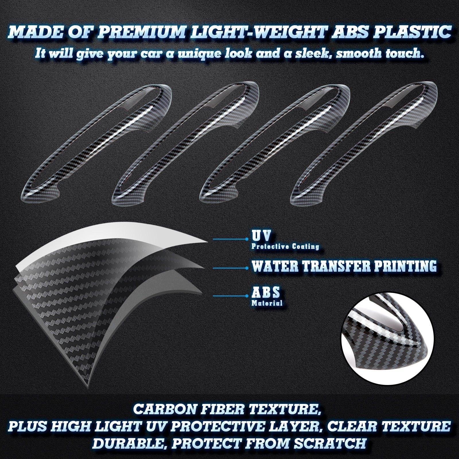 Xotic Tech 1 Set (4 pieces) Exterior Door Handle Surround Cover trims, Carbon Fiber Style, Compatible with BMW 5 Series G30 2018-up