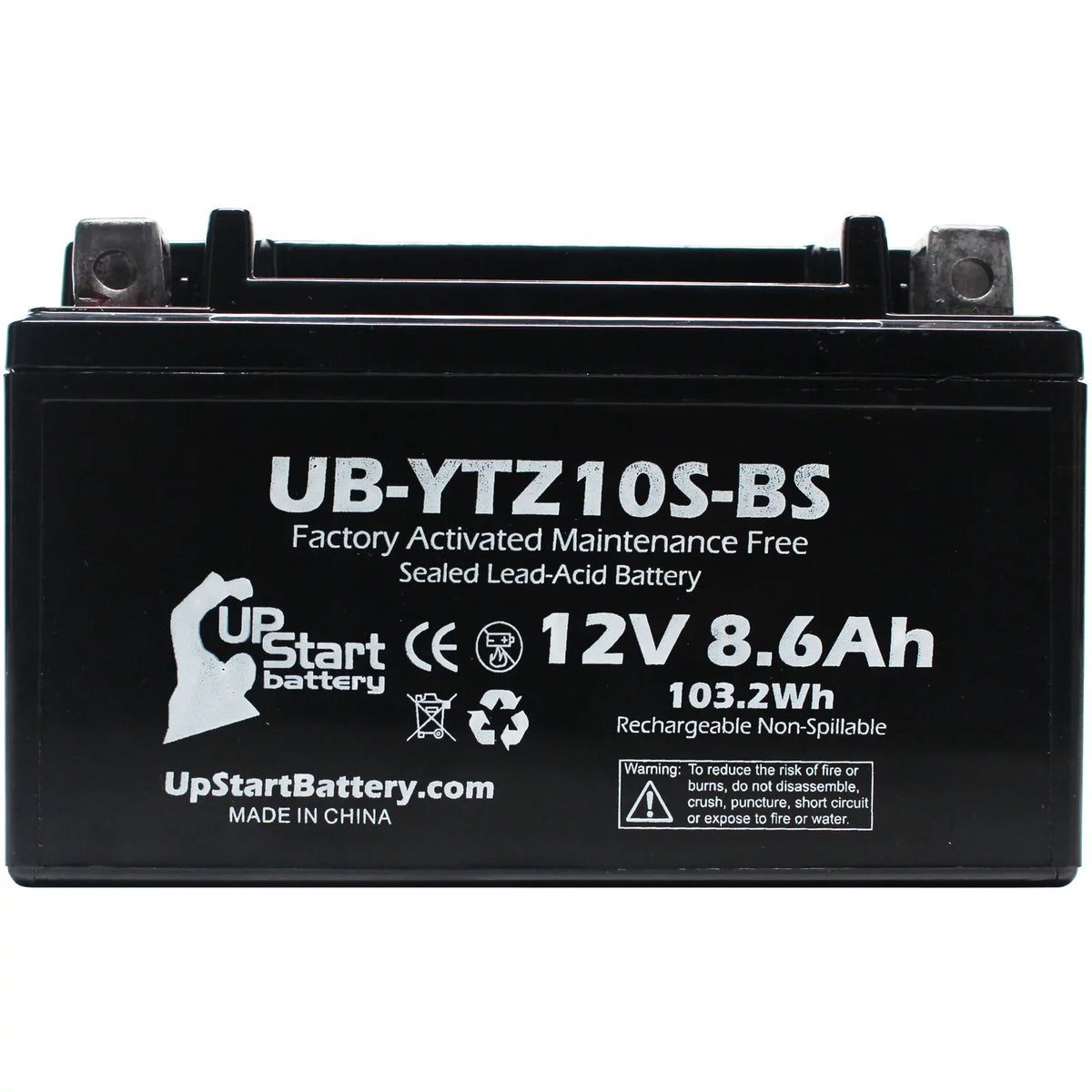 UpStart Battery Replacement 2011 Yamaha YZF-R6 (excl. R6S) 600CC Factory Activated, Maintenance Free, Motorcycle Battery - 12V, 8.6Ah, UB-YTZ10S-BS
