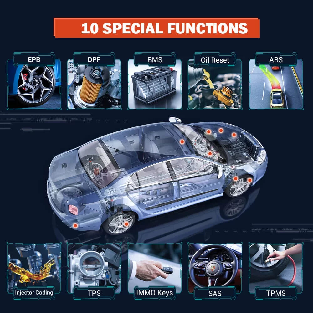 ANCEL X6 OBD2 Scanner Automotive All System Bi-direactional Diagnostic Scan Tool 10 Reset Services Car Code Reader EOBD OBD Scan Bluetooth Automotive Scanner Car Diagnostic Tablet Auto VIN Live Data