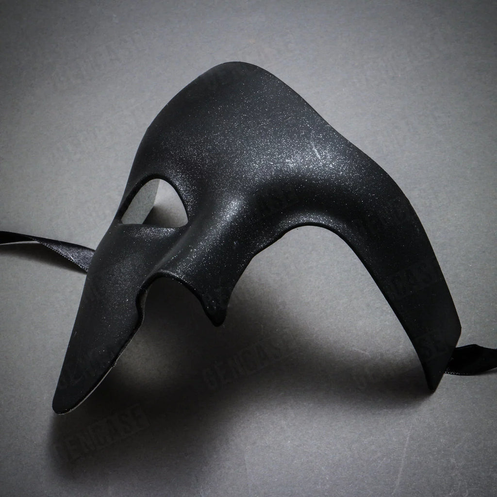 Plain Black Vintage Phantom Masquerade Mask | Half Face Venetian Halloween Costume