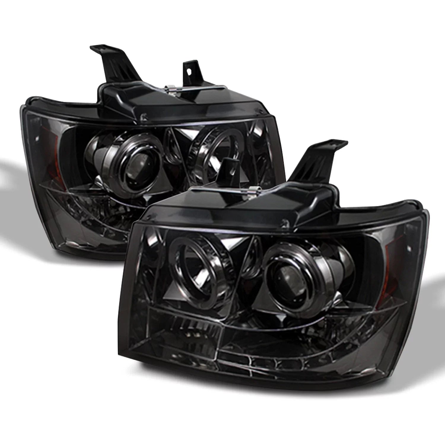 AKKON - [Smoke Lens] Fits 2007-2011 Tahoe Avalanche Suburban LED Dual Halo Projector Headlights + Fog Lights Set