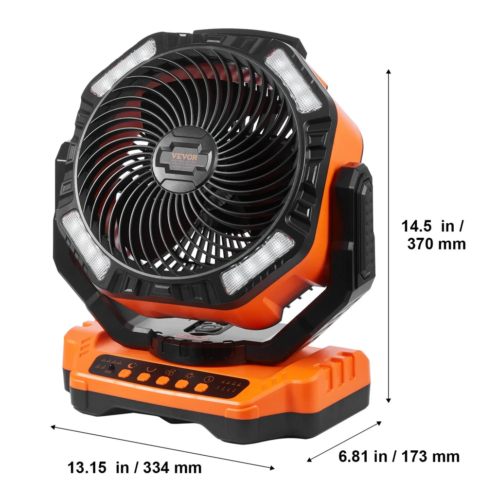 SKYSHALO 13 inch Portable Fan Rechargeable with LED Lantern 4 Speeds Swivel Timer