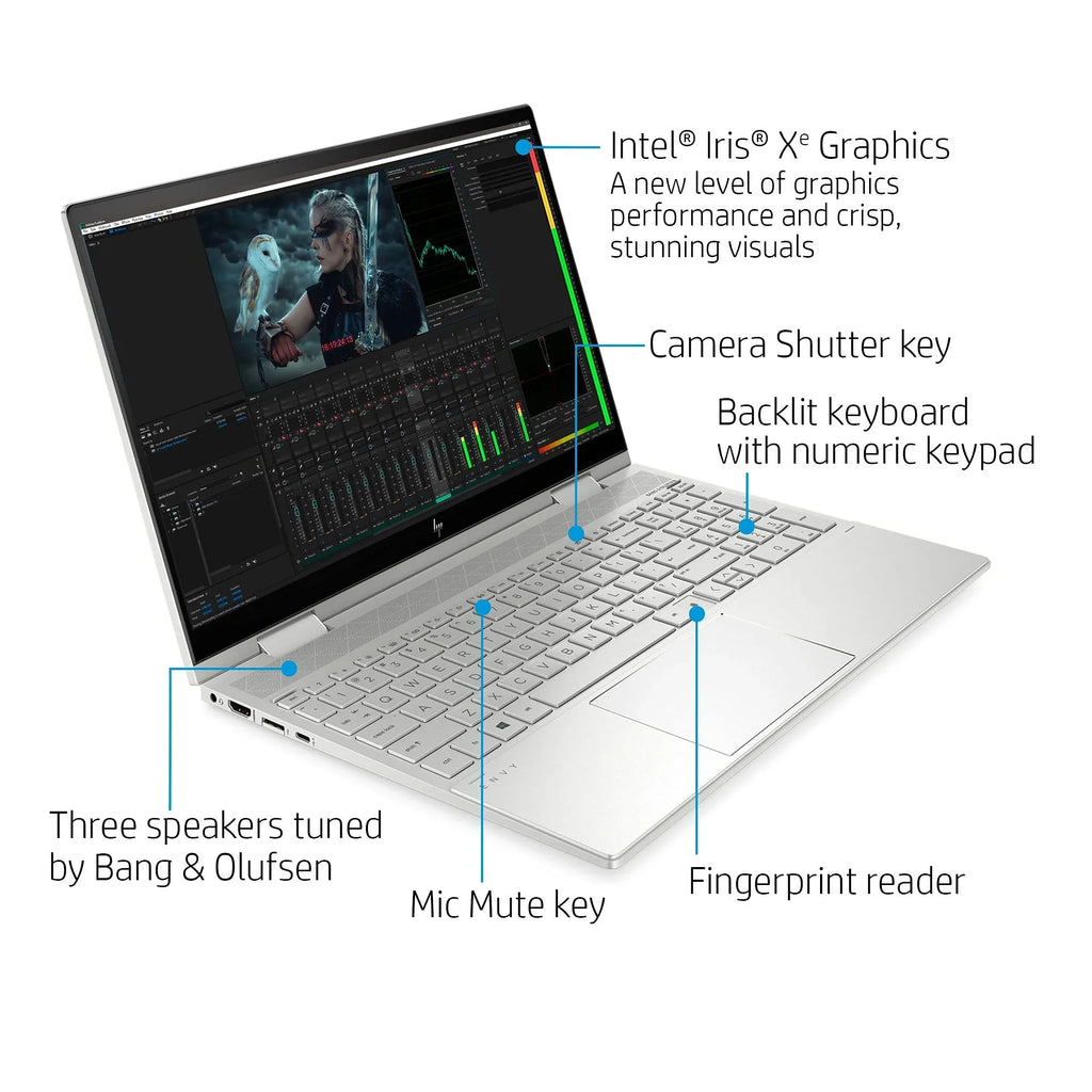HP 2021 Envy 2-in-1 Laptop 15.6 inch FHD Touchdisplay 11th Gen Intel i5-1135G7 Iris Xe Graphics 16GB DDR4 1TB NVMe SSD WI-FI 6 Win 10 Home Fingerprint Backlit Keyboard w/ 32GB USB