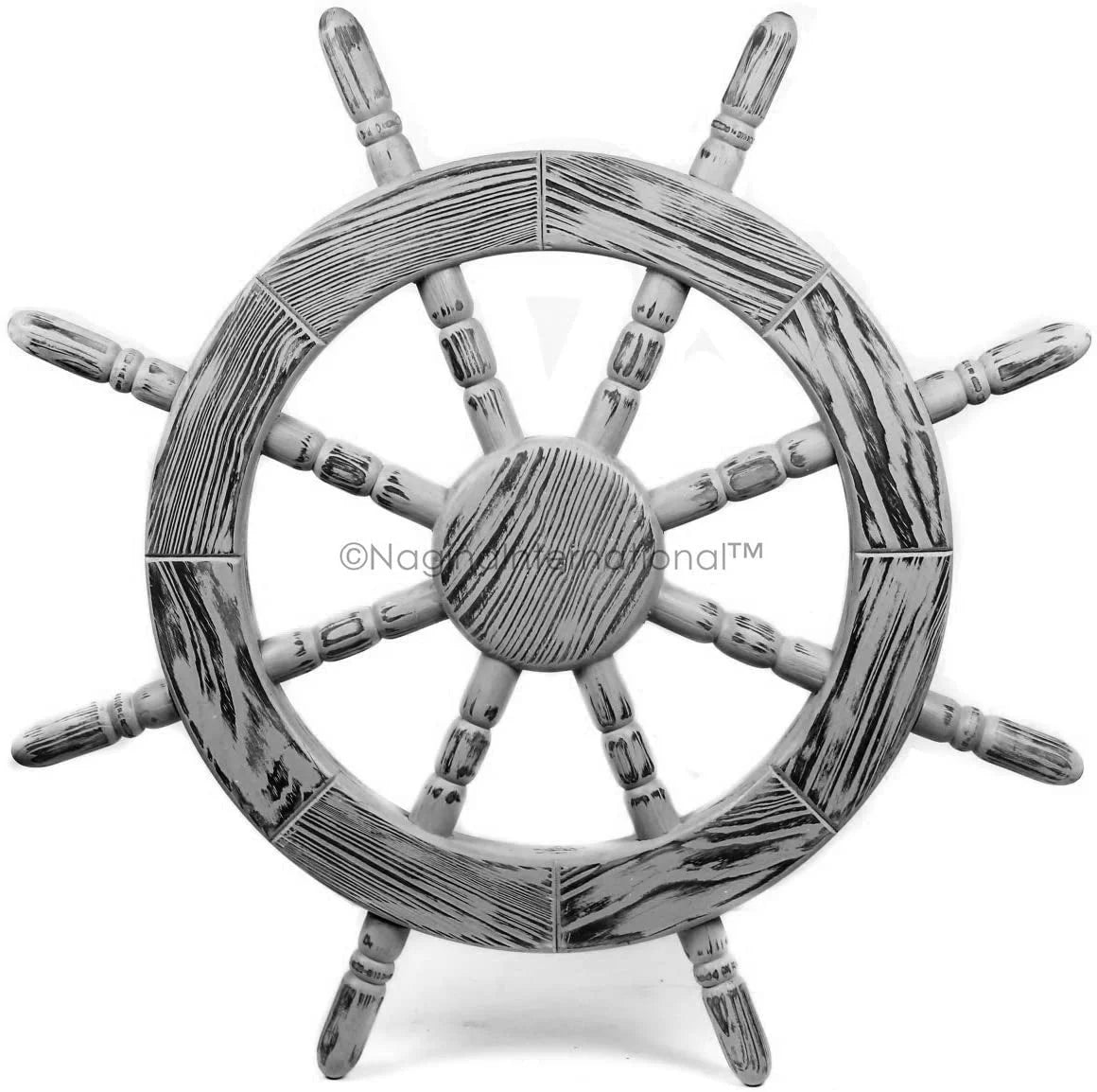 Nagina International Rustic Antique Beautiful Wall Decor Handcrafted Pine Nautical Ship Wheel | Maritime Exclusive Wall Decor (48 Inches, Junky Black)