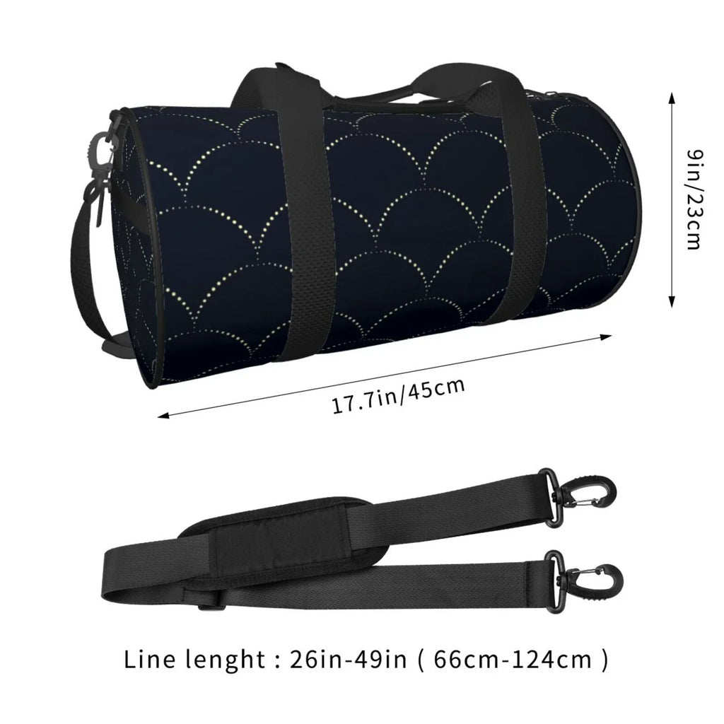 Coaee Black Fish scales Large Capacity Travel Luggage Bag Cylinder Gym Bag Waterproof Sports Bag with Pocket and Compartment