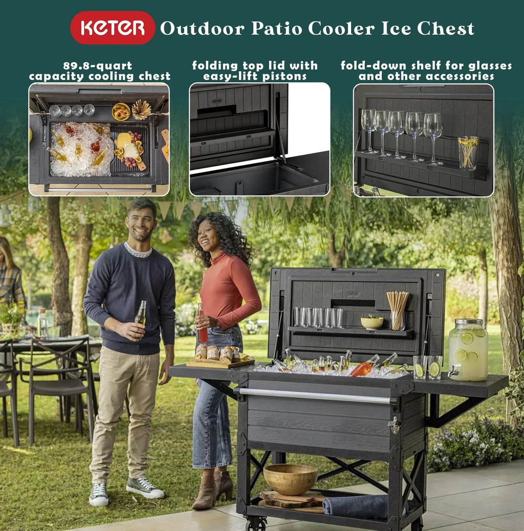 Keter Outdoor Patio Cooler Ice Chest InsuLatitudeed Beverage Bar Cart, Gray