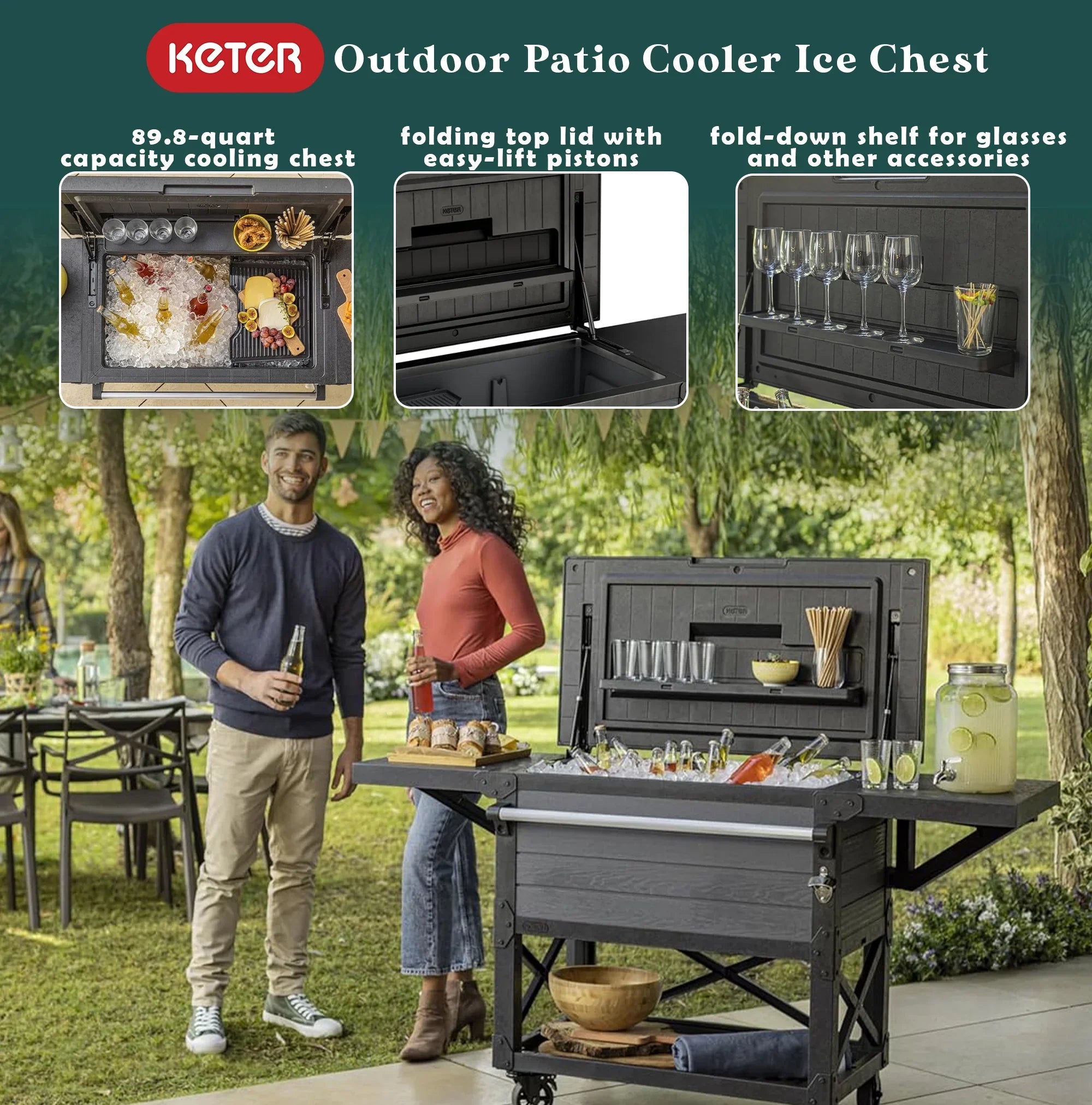 Keter Outdoor Patio Cooler Ice Chest InsuLatitudeed Beverage Bar Cart, Gray