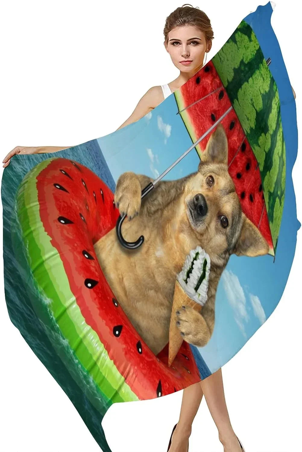 Hyjoy Dog On Watermelon InfLatitudeable Circle Long Silk Neck Scarf Lightweight Shawl Wrap Scarves for Women Girls