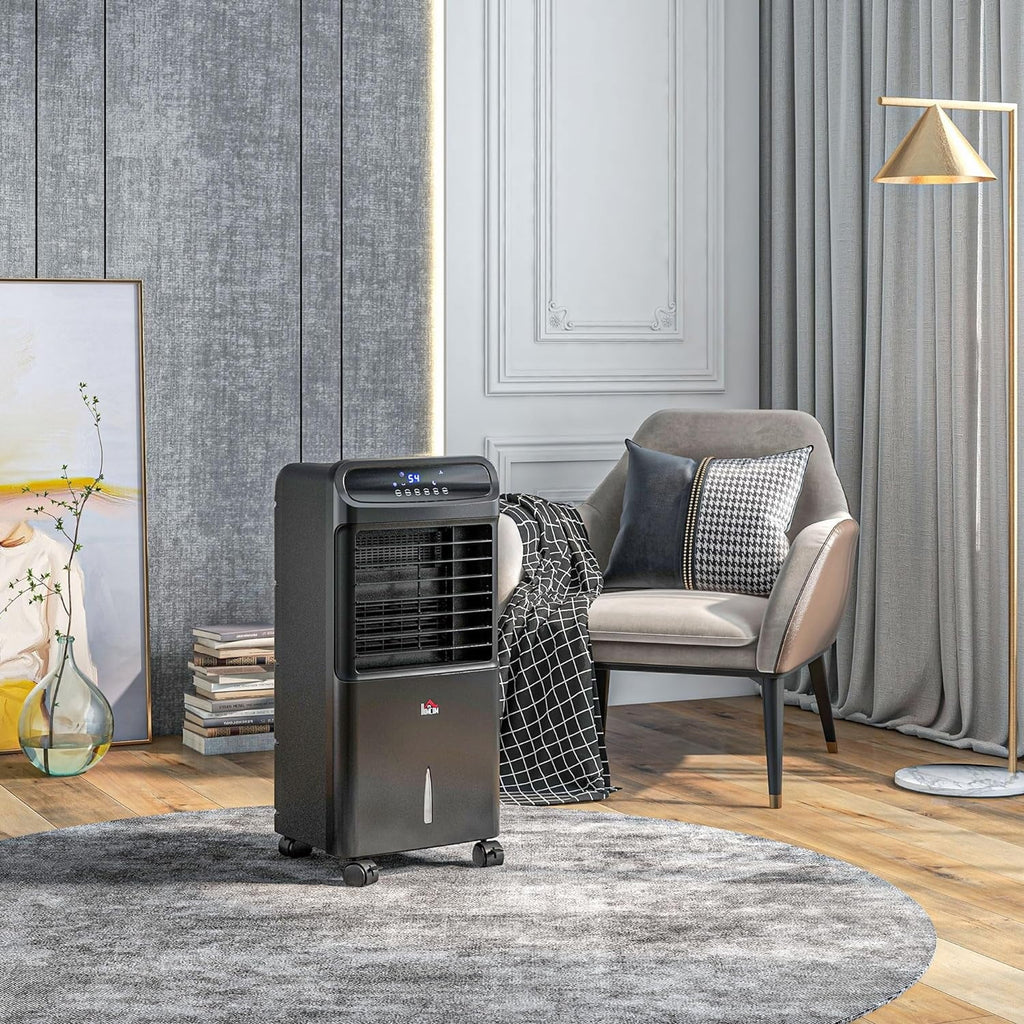 HOMCOM 32" Mobile Evaporative Air Cooler, 3-In-1 Ice Cooling Fan Water Conditioner Humidifier Unit with Remote, Timer, OscilLatitudeing, LED Display, 3.2gal Water Tank for Home Office, Bedroom, Black