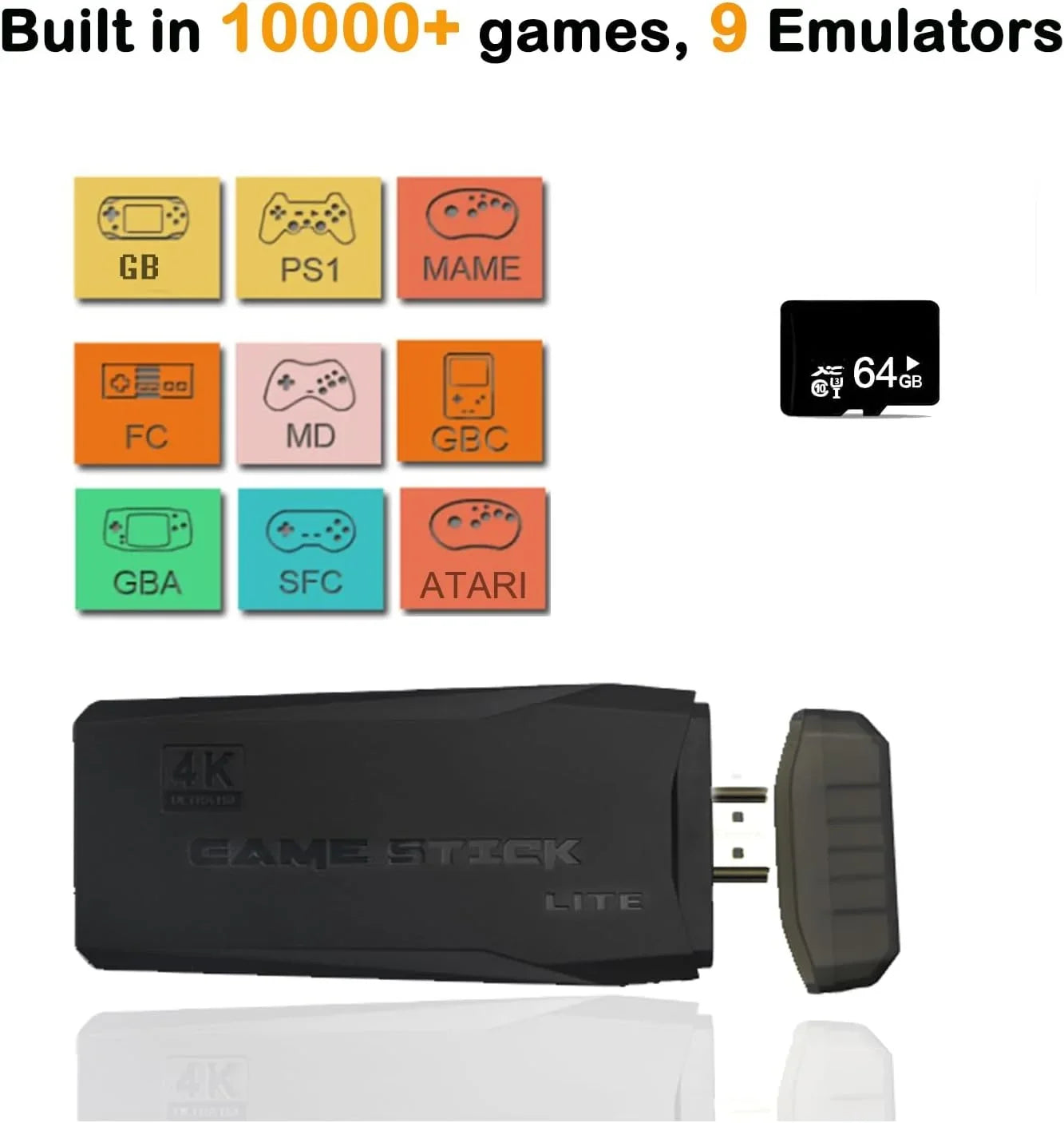 Wireless Retro Game Console, Plug and Play Video Game Stick Built in 20000+ Games,9 Classic EmuLatitudeors, 4K High Definition HD Output for TV with Dual 2.4G Wireless Controllers