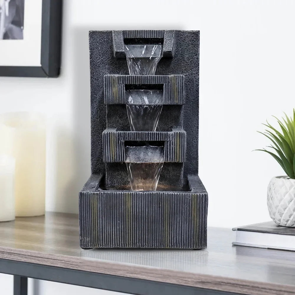 LED Tabletop Water Fountain - Grey - Soothing Sounds & LED Ambiance