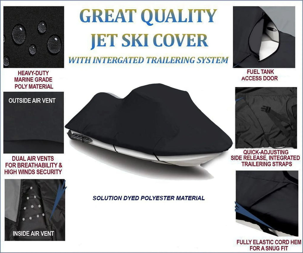 BLACK 600 DENIER JetSki Cover Compatible for Polaris Pro 1200 2000 2001 Jet Ski Cover 1-2 Seater