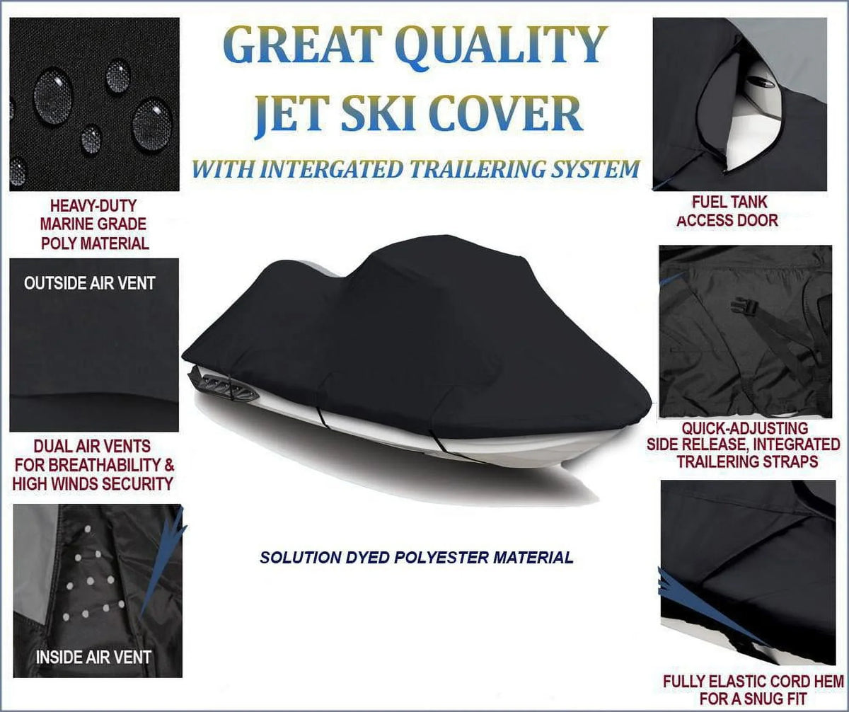 BLACK 600 DENIER JetSki Cover Compatible for YAMAHA JET SKI FX 140 PWC COVER 2002 2003 2004 2005