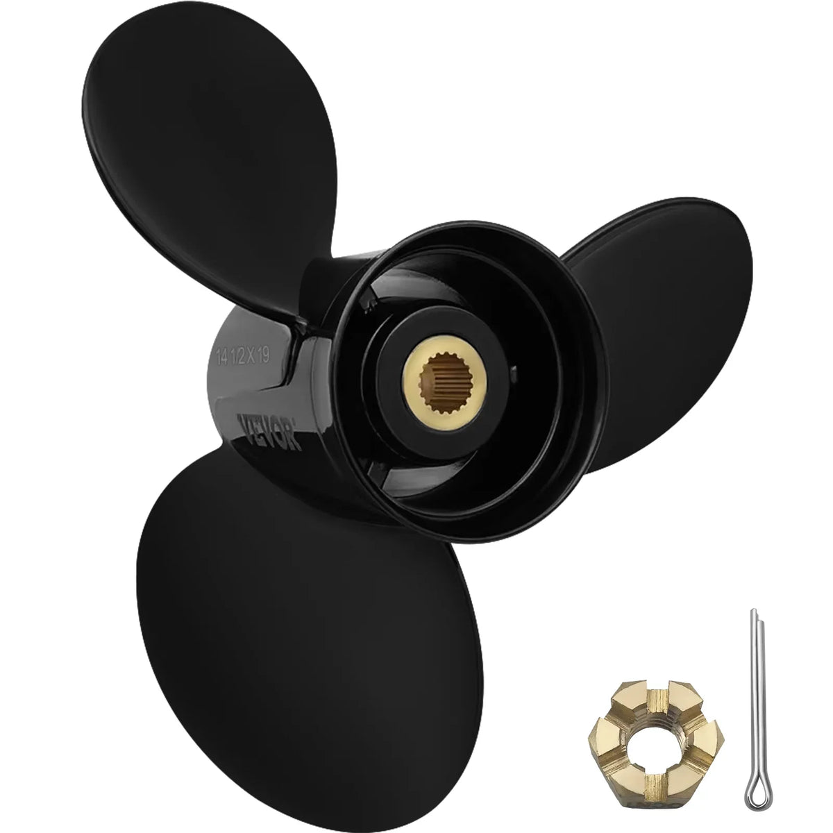 VEVOR Outboard Propeller, 3-Blade 14.5" x 19" Boat Propeller, Replace for OEM 3817468, Compatible with SX Sterndrives Outboard Volvo Penta Engine, Right-handed Aluminium Propeller & 19 Spline Teeth