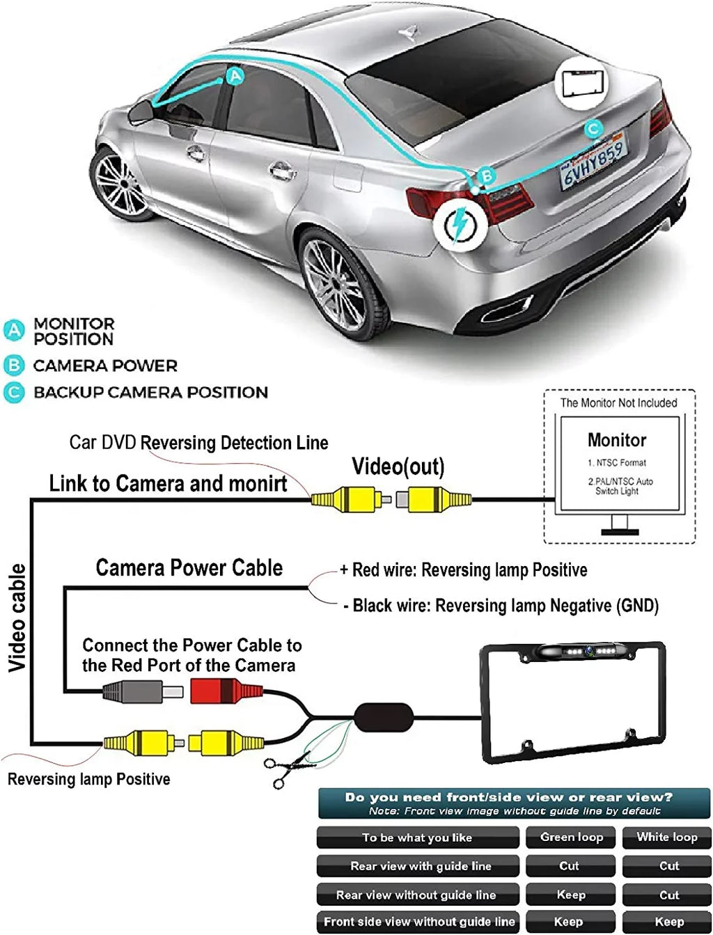 Absolute Backup Camera Rearview License PLatitudee Frame for ALPINE INEW970HD INE-W970HD Black