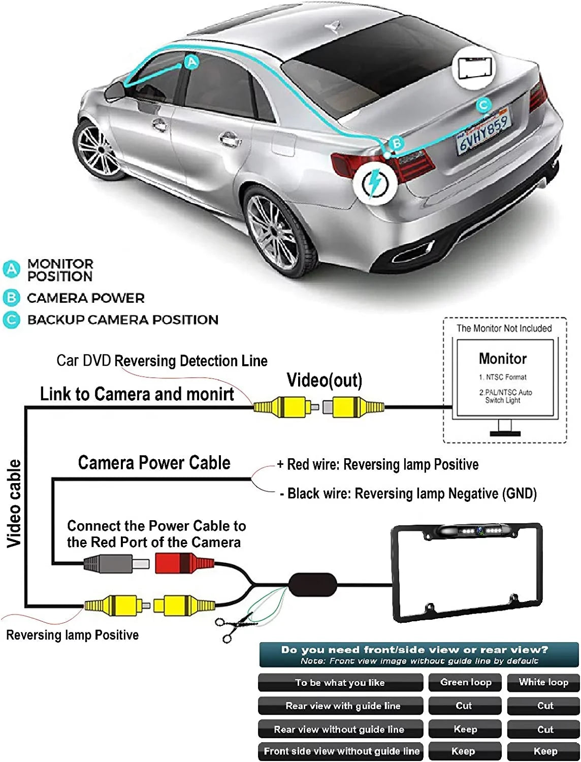 Absolute Backup Camera Rearview License PLatitudee Frame for ALPINE INEW970HD INE-W970HD Black