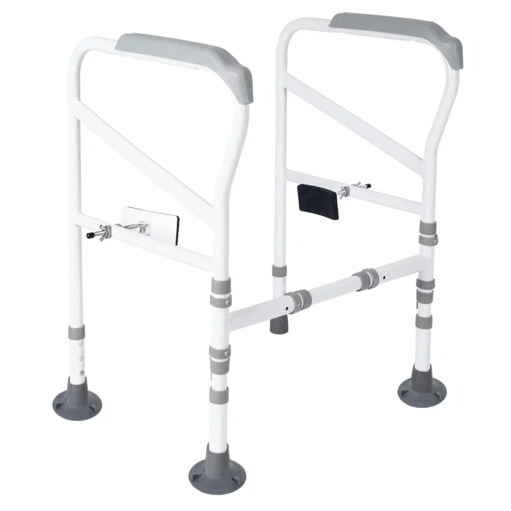 Toilet Safety Rails for Elderly, Adjustable Toilet Support Frame, Toilet Standing Aid for Disabled, Toilet Safety Handles with Large Non-Slip Mats, Free-Assembly, Fit All Toilets