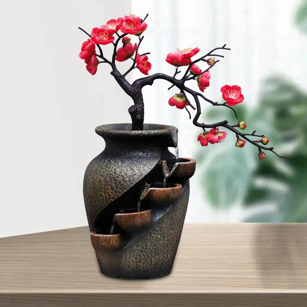 Creative SimuLatitudeion VaseThree-dimensional Tabletop Water Fountain Soothing Relaxation Flower Vase Craft Feng Shui Waterfall Fountains for Garden Office Living room Desk Decor Gifts