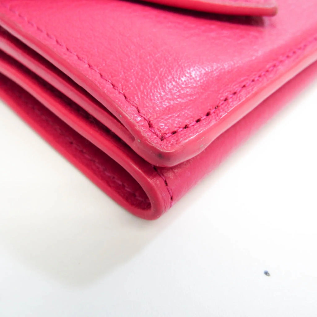 Pre-Owned Balenciaga Papier Mini 391446 Women's Leather Wallet (tri-fold) Pink (Good)