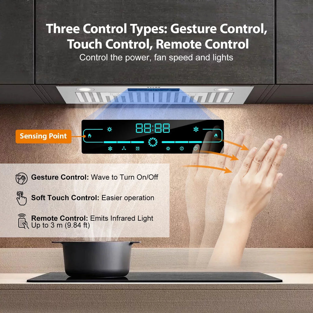 30" Under Cabinet Range Hood Kitchen Stove Vent Hood, with 900 CFM, 4 Speed Gesture Sensing&Touch Control Panel