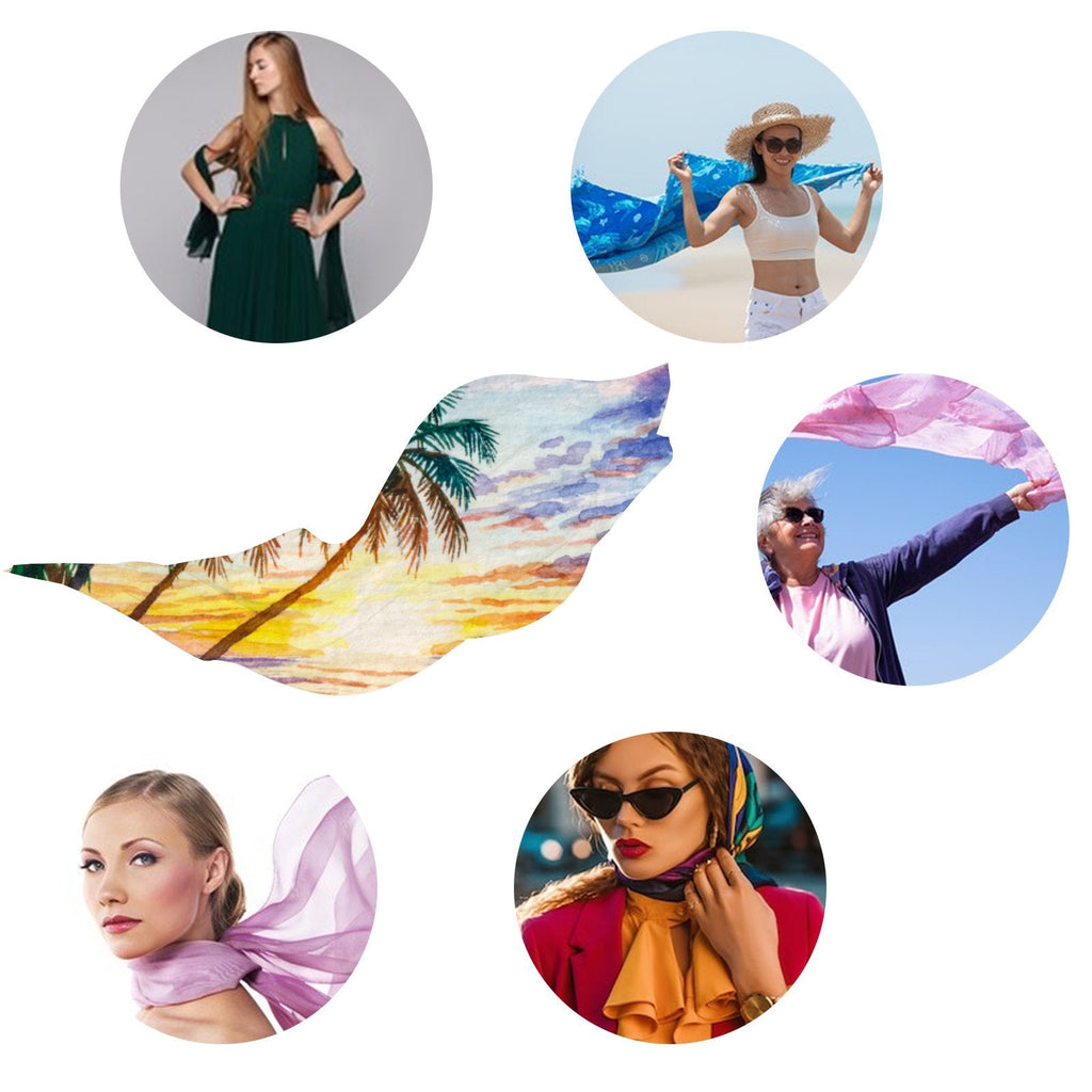 FREEAMG Seascape Sunset Silk Long Scarf for Women Large Oblong Sundisplay Shawls Wraps Neck Headscarf Hair Wraps Gift Packed