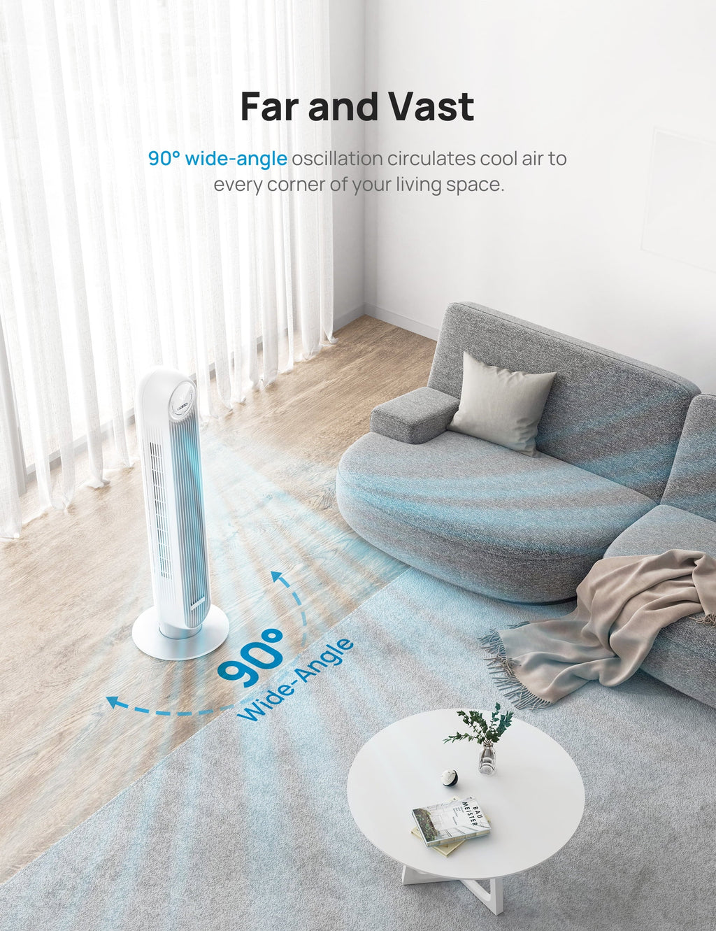 Dreo Tower Fan, Quiet Smart WiFi Fan with Remote, 90° OscilLatitudeing, Voice Control, 4 Modes, 4 Speeds, 8H Timer，white