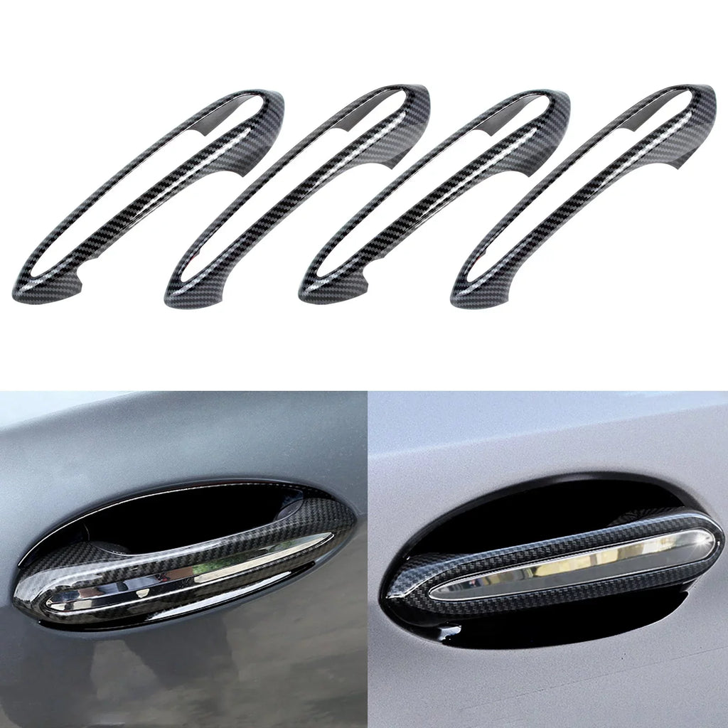Xotic Tech 1 Set (4 pieces) Exterior Door Handle Surround Cover trims, Carbon Fiber Style, Compatible with BMW 5 Series G30 2018-up