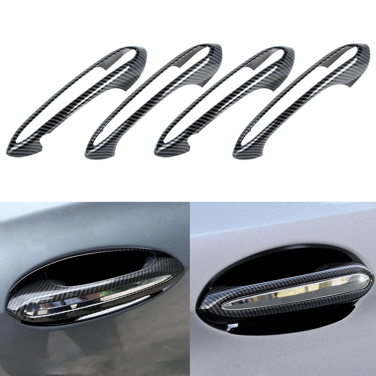 Xotic Tech 1 Set (4 pieces) Exterior Door Handle Surround Cover trims, Carbon Fiber Style, Compatible with BMW 5 Series G30 2018-up
