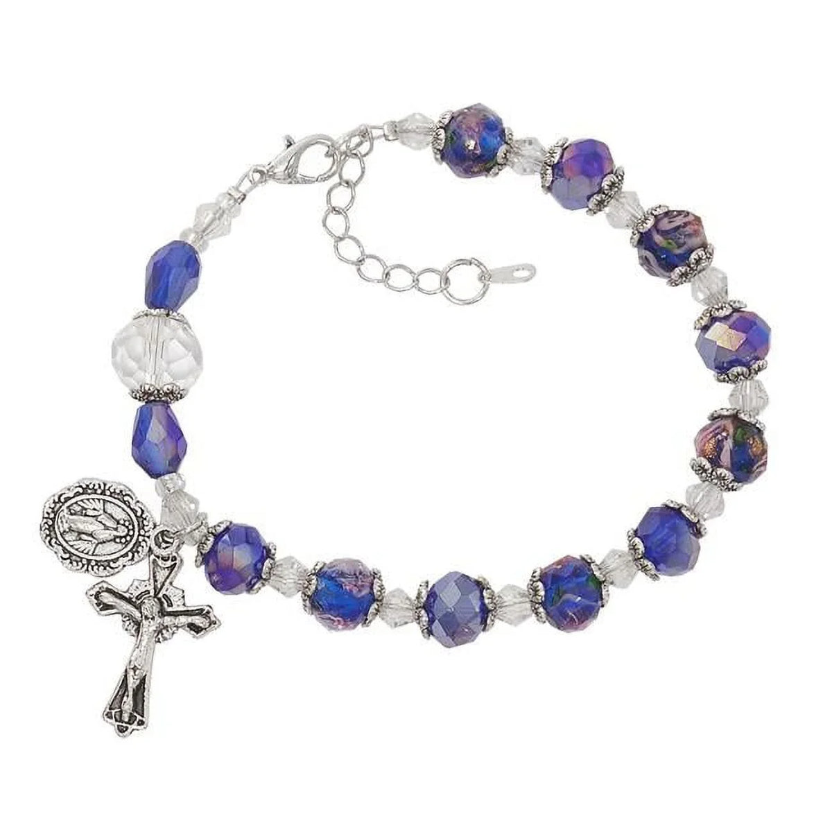 Mcvan BR357 7-8.5 in. Blue Flower & Crystal Beads Bracelet with Adjustable Links
