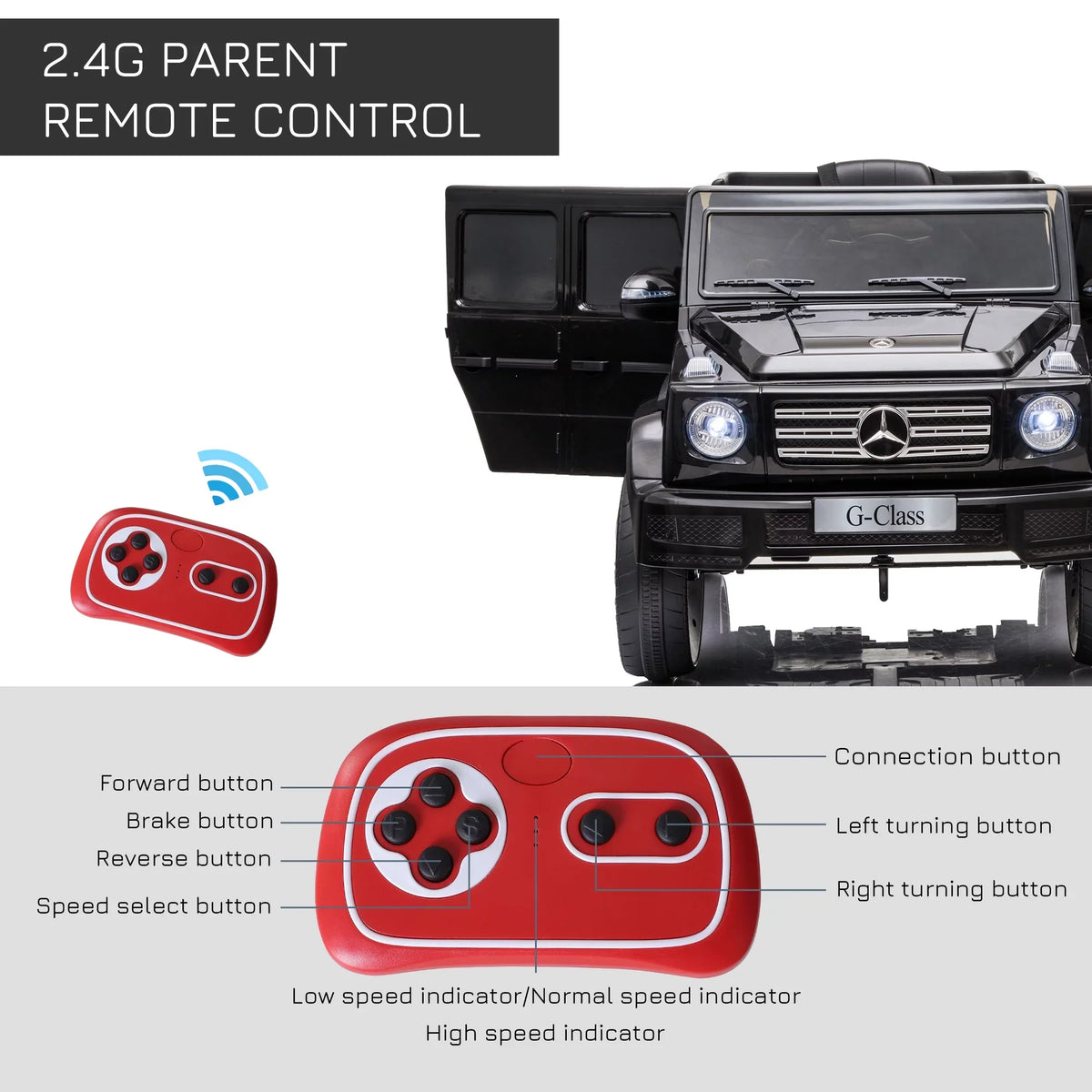 Aosom 12 V Mercedes Benz G500 Powered Ride-On with Remote Control, Bright Headlights, & Working Suspension