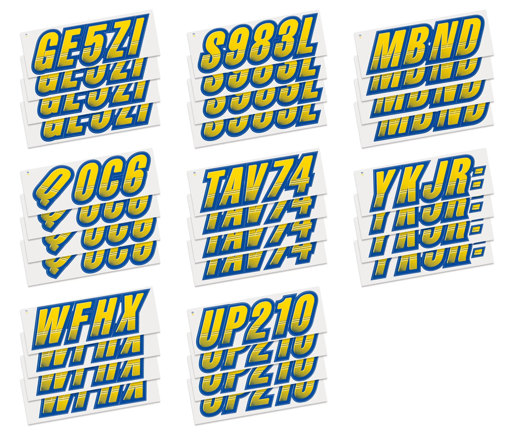 STIFFIE Techtron Yellow/Navy 3" Alpha-Numeric Identification Custom Kit Registration Numbers & Letters Marine Stickers Decals for Boats & Personal Watercraft PWC