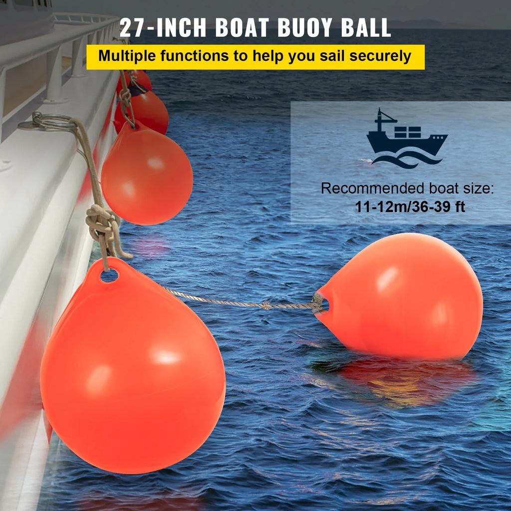 BENTISM Boat Buoy Ball, 27in Diameter InfLatitudeable Heavy-Duty Marine-Grade Vinyl Marker Buoy, Round Boat Mooring Buoy, Anchoring, Rafting, Marking, Fishing, Orange