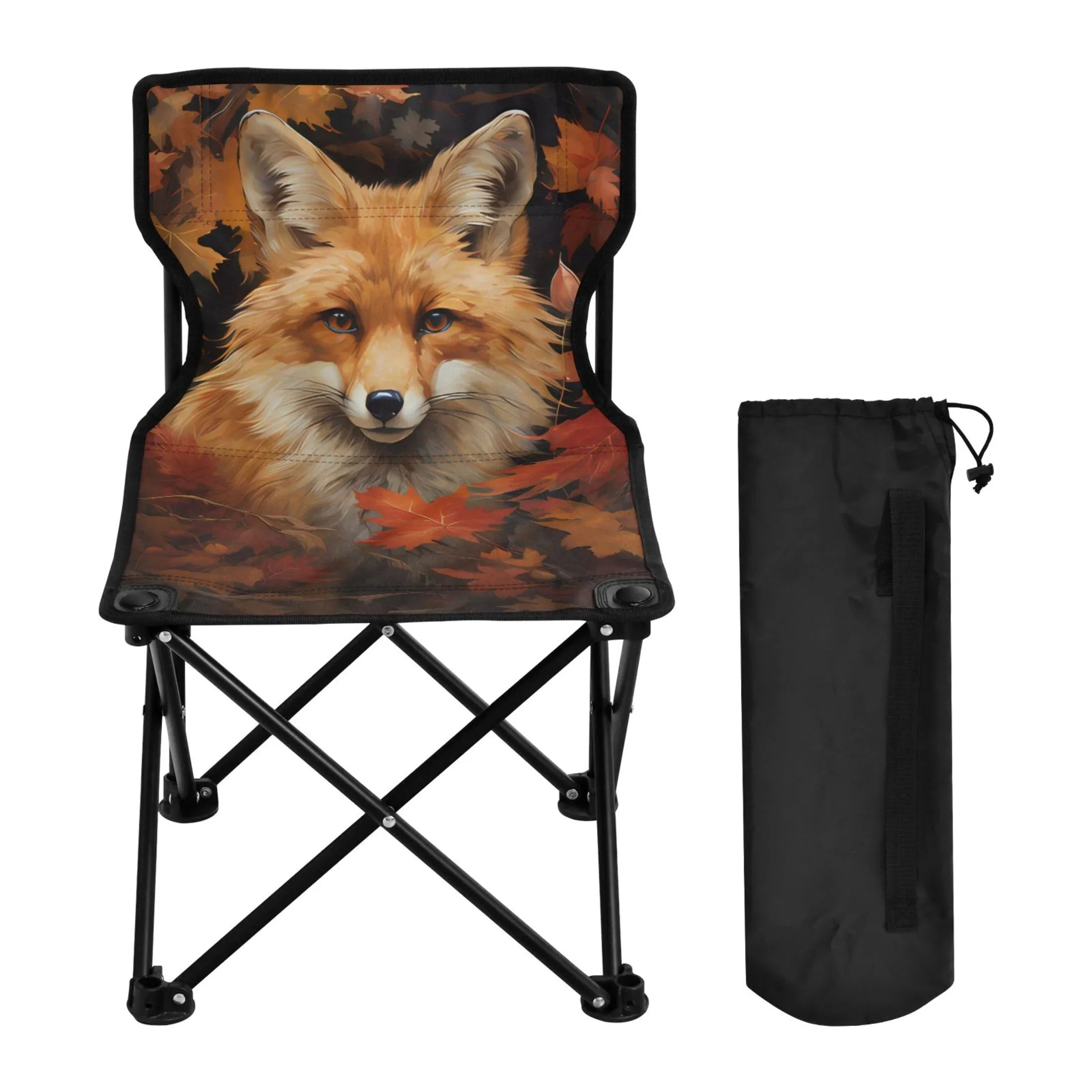 Fox in Autumn Leaves Portable Camping Chair Outdoor Folding Beach Chair Fishing Chair Lawn Chair with Carry Bag Support to 220LBS