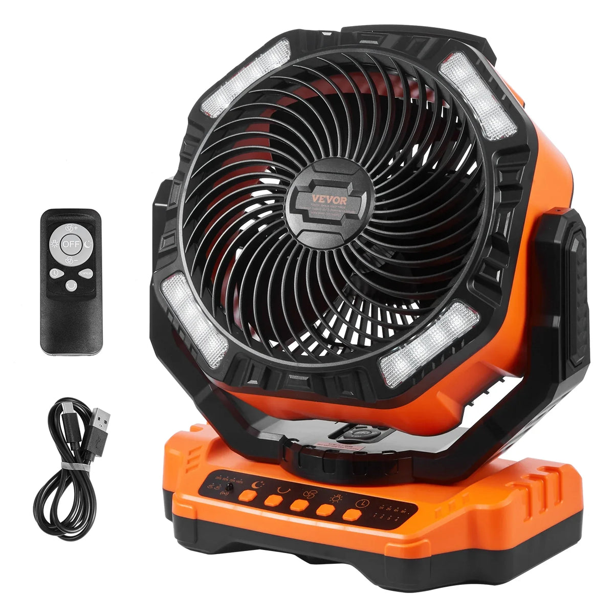 SKYSHALO 13 inch Portable Fan Rechargeable with LED Lantern 4 Speeds Swivel Timer
