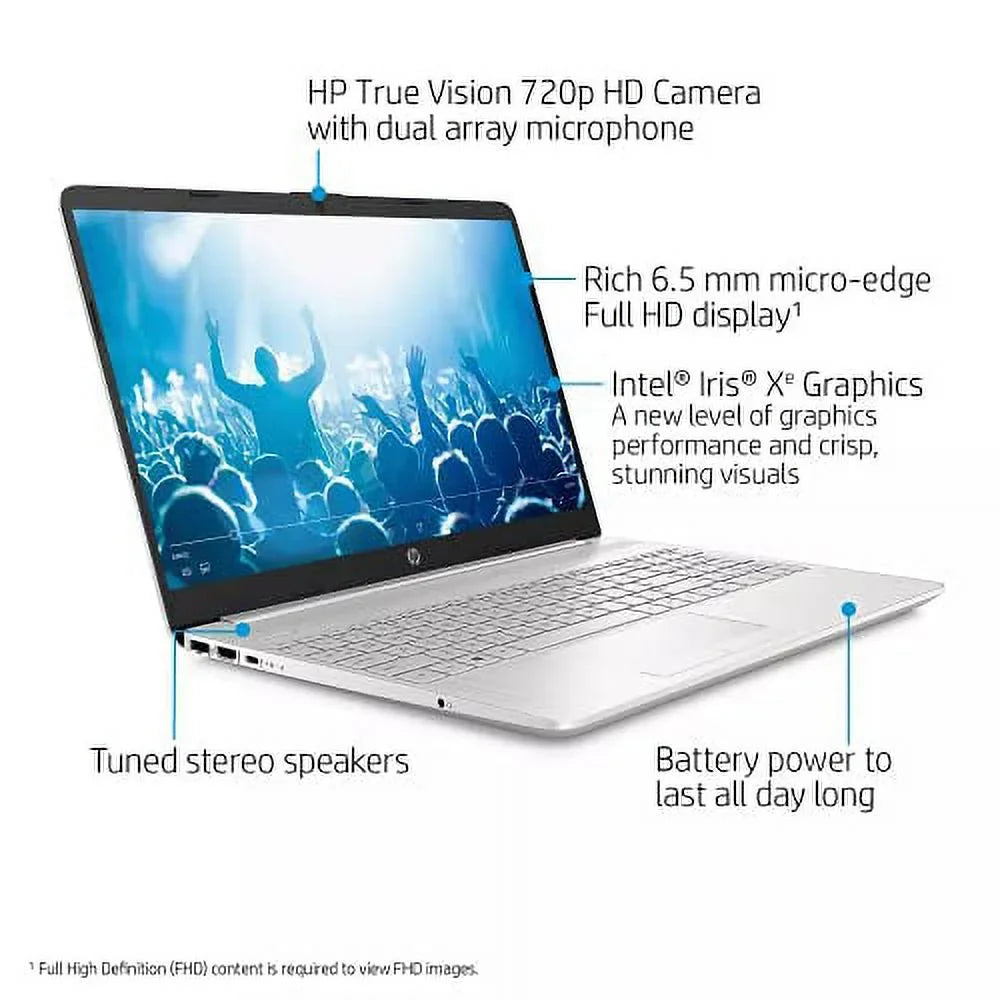 HP 2022 15.6" HD Touchdisplay Laptop PC Intel 4-Core i5-1135G7 16GB DDR4 256GB NVMe SSD Iris Xe Graphics Webcam HDMI WiFi AC RJ45 BT USB-C Backlit Keyboard Silver Windows 10 w/RE Accessories