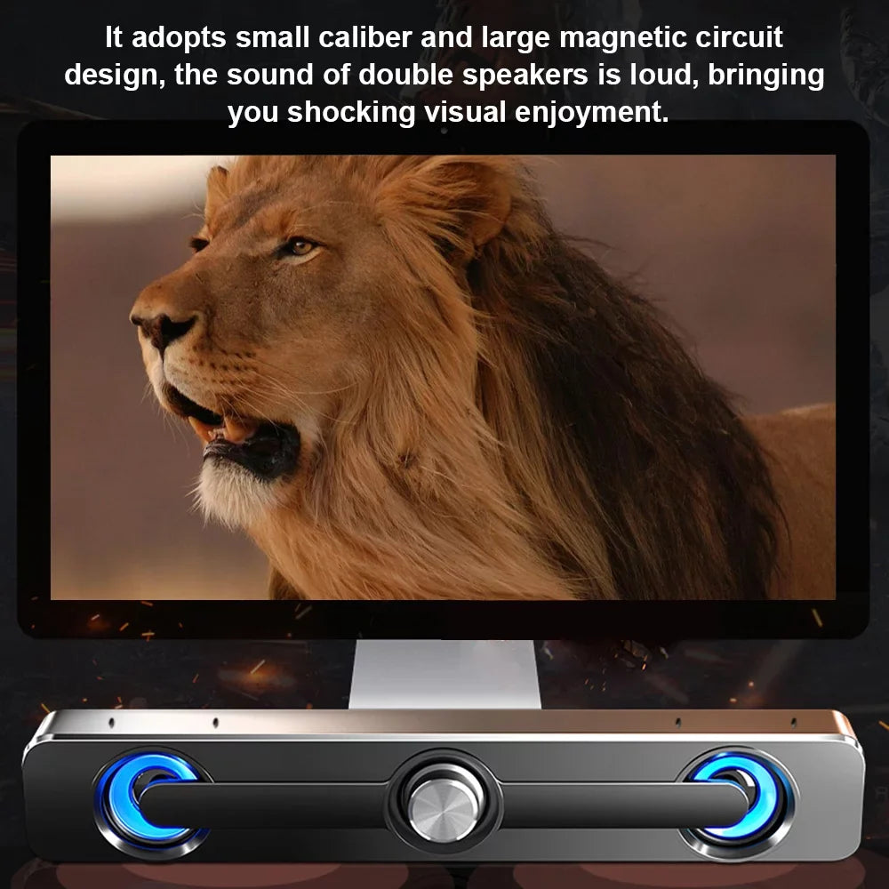 Andoer V 111 Computer Speaker USB Wired Powerful Bar Stereo Subwoofer Bass Speaker Blue LED Light, All match Decoration