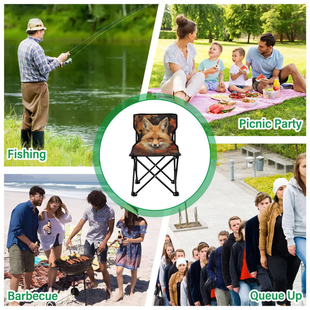 Fox in Autumn Leaves Portable Camping Chair Outdoor Folding Beach Chair Fishing Chair Lawn Chair with Carry Bag Support to 220LBS
