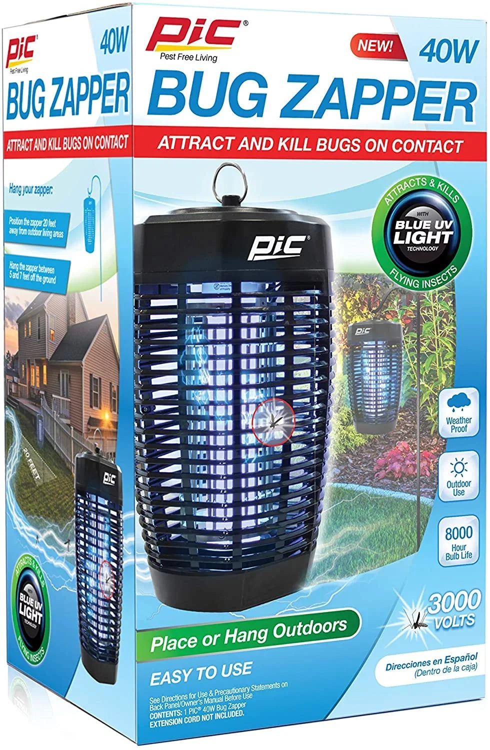 PIC 40W Outdoor 1 Acre Mosquito and Bug Zapper, Electronic Insect Killer, Black