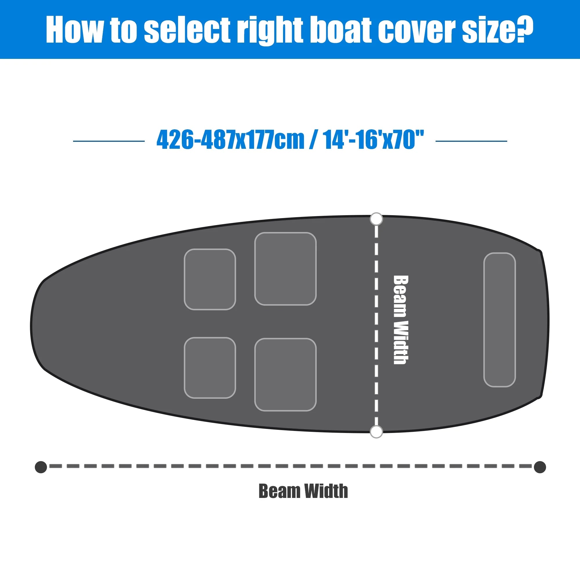 1 Set 14'-16'x70'' Jon Boat Cover 210D Polyester Air Vents Waterproof Sunshine Resist Boat Cover Blue