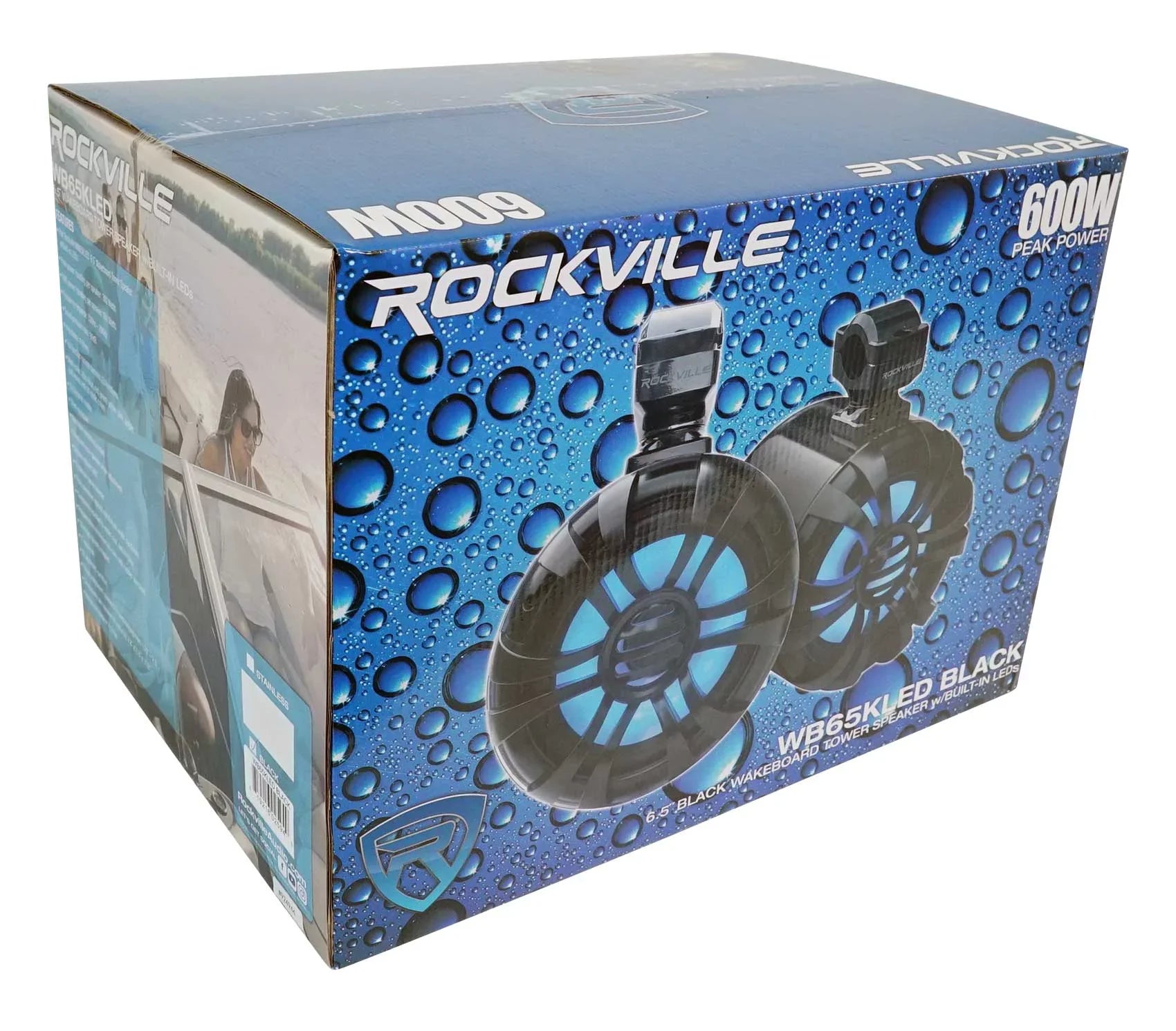 Pair Rockville WB65KLED 6.5" 600w Black Marine Wakeboard LED Tower Speakers+Remote