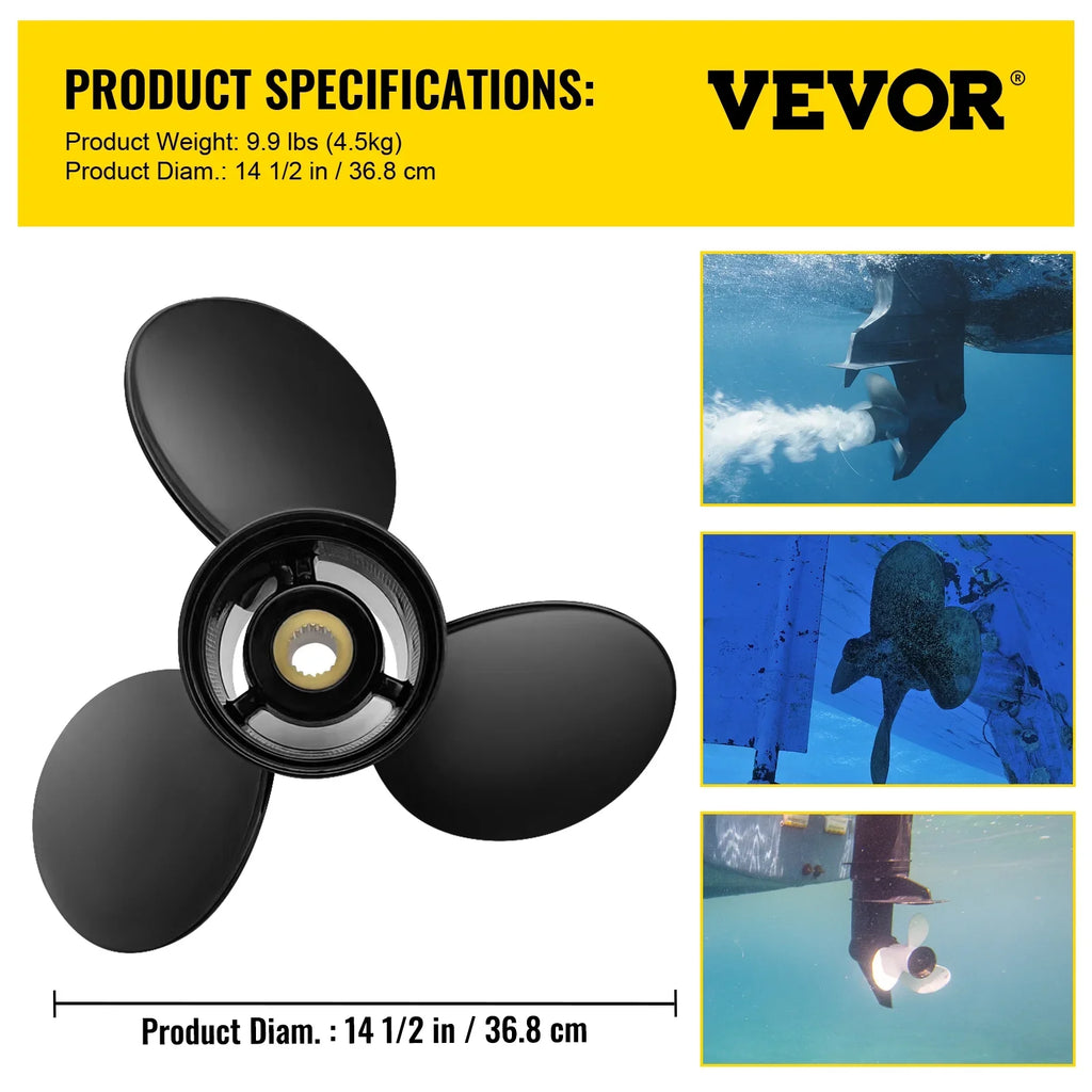 VEVOR Outboard Propeller, 3-Blade 14.5" x 19" Boat Propeller, Replace for OEM 3817468, Compatible with SX Sterndrives Outboard Volvo Penta Engine, Right-handed Aluminium Propeller & 19 Spline Teeth