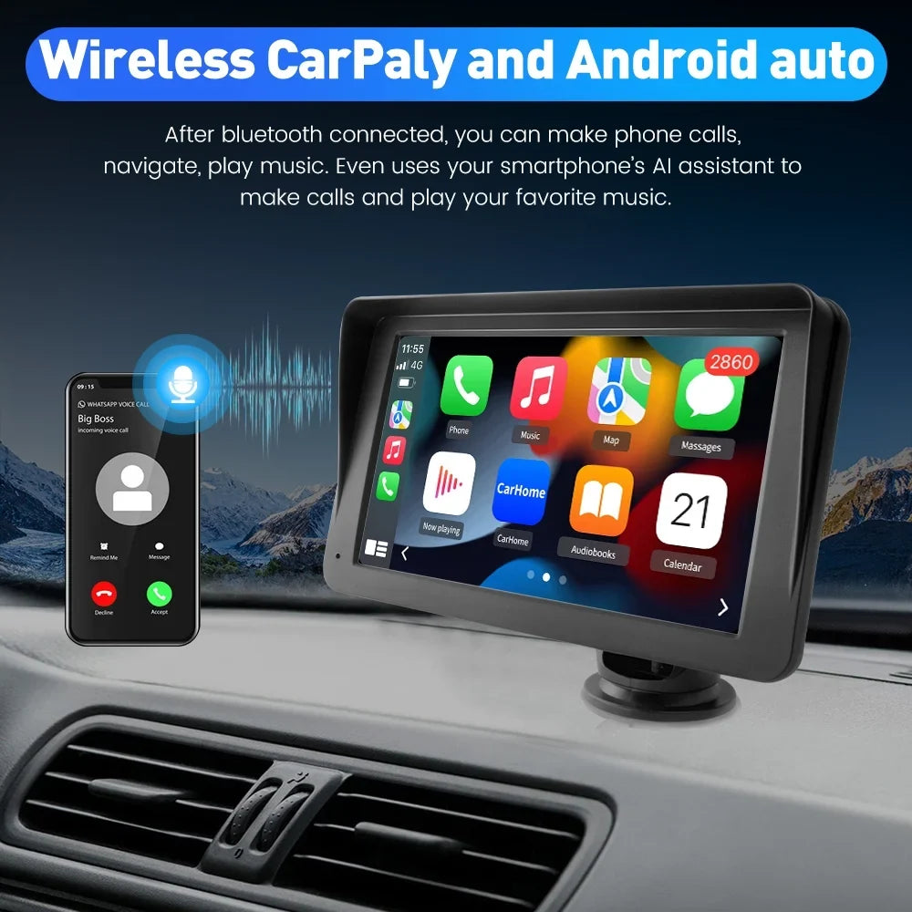Awesafe 7 inch Touch Screen Wireless Apple Carplay Car Stereo with Android Auto Support Bluetooth , GPS Navigation,FM Audio, Music, Video