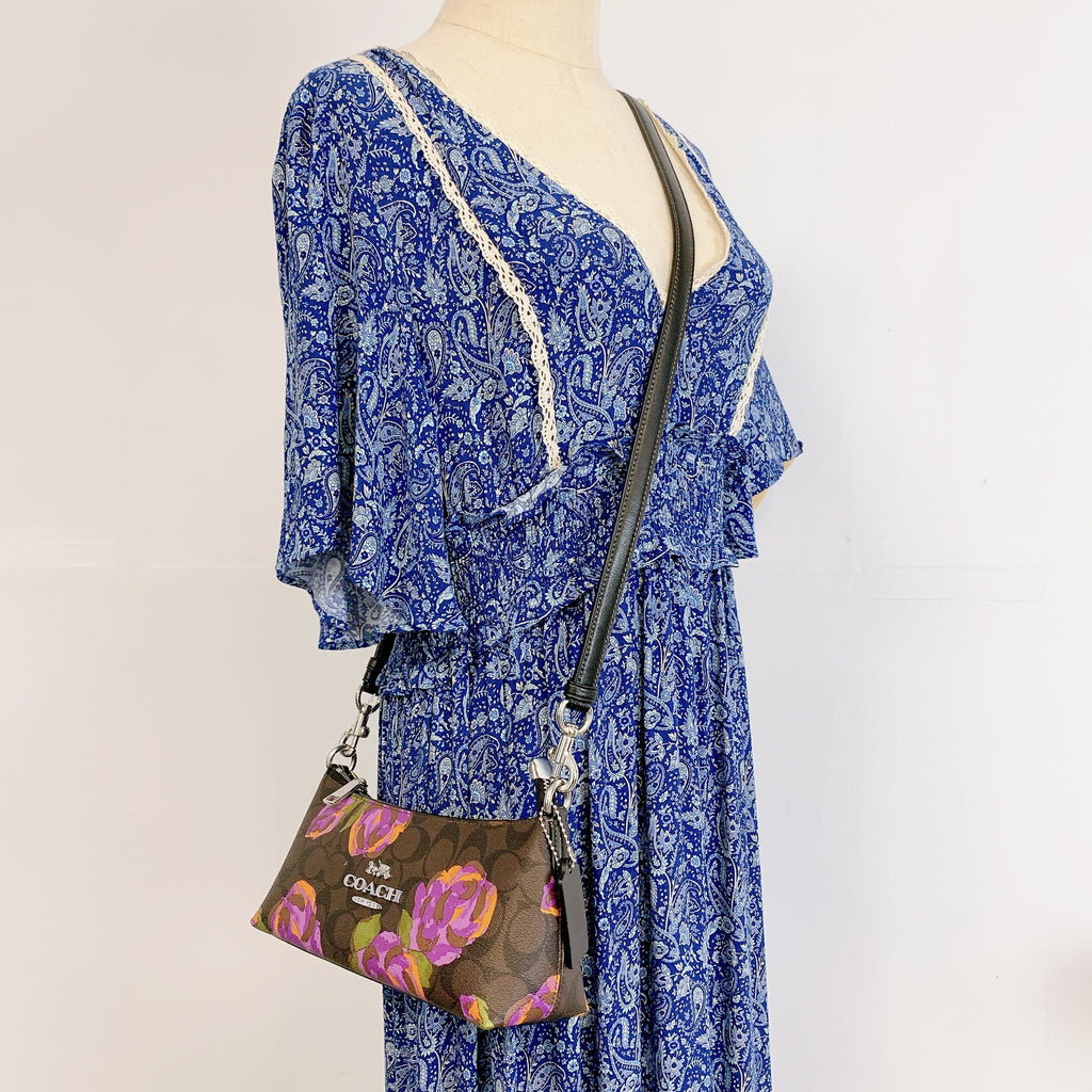 Coach CL406 Charlotte Shoulder Bag In Signature Canvas With Rose Print IN Brown Iris Multi